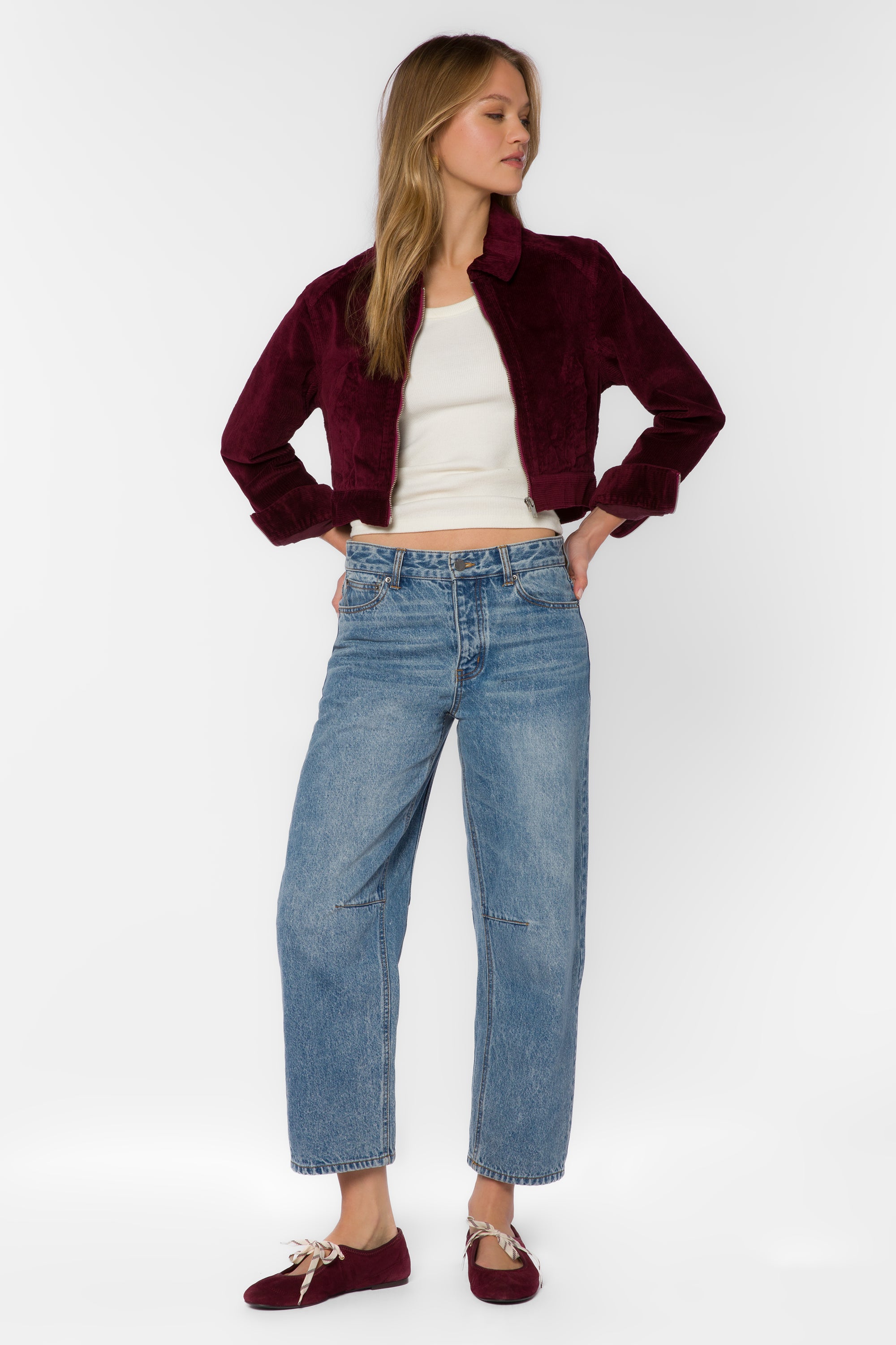 Liesel Wine Corduroy Cropped Jacket