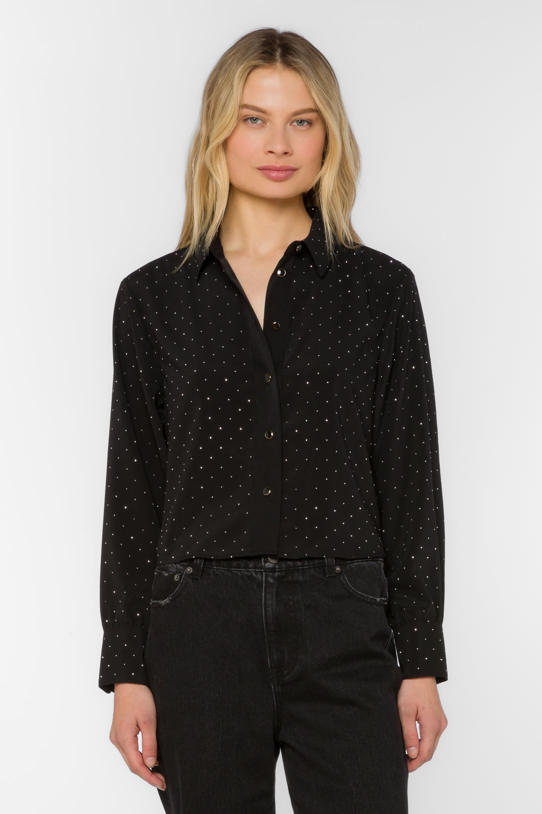 Lilith Black Rhinestone Shirt - Tops - Velvet Heart Clothing