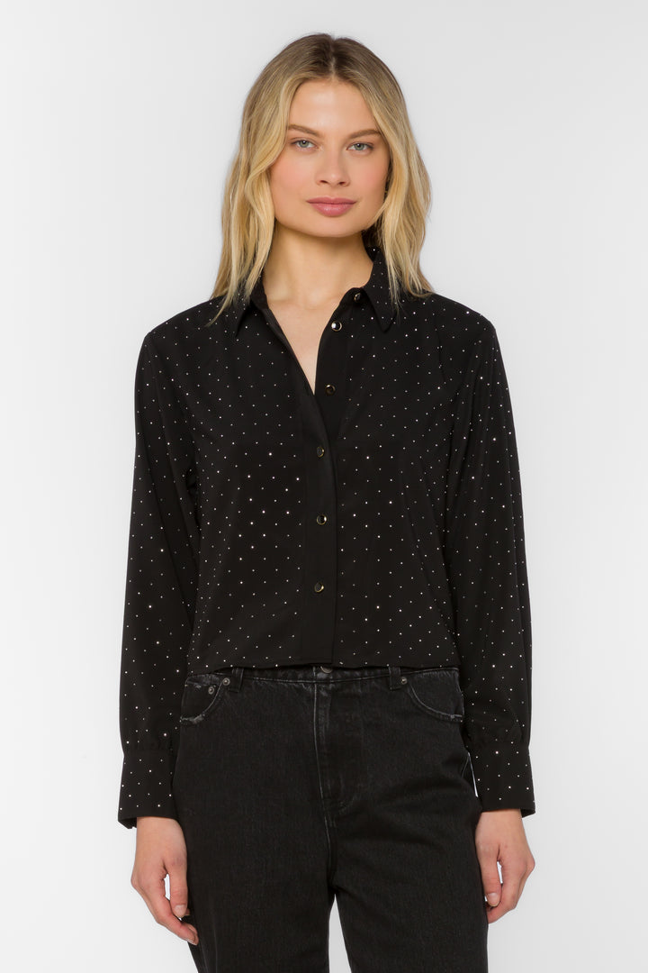 Lilith Black Rhinestone Shirt - Tops - Velvet Heart Clothing