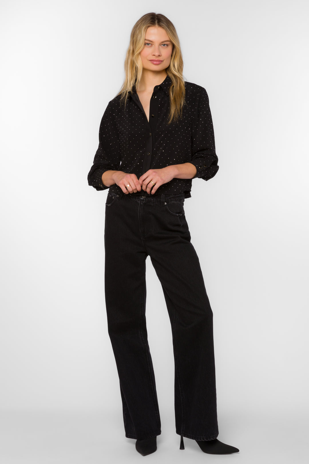 Lilith Black Rhinestone Shirt - Tops - Velvet Heart Clothing