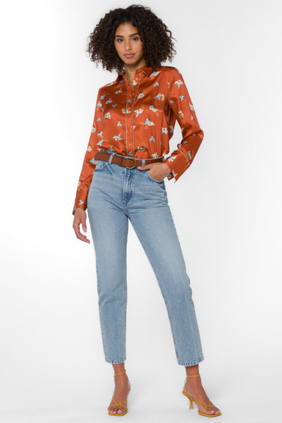 Liza Rust Cranes Shirt - Tops - Velvet Heart Clothing