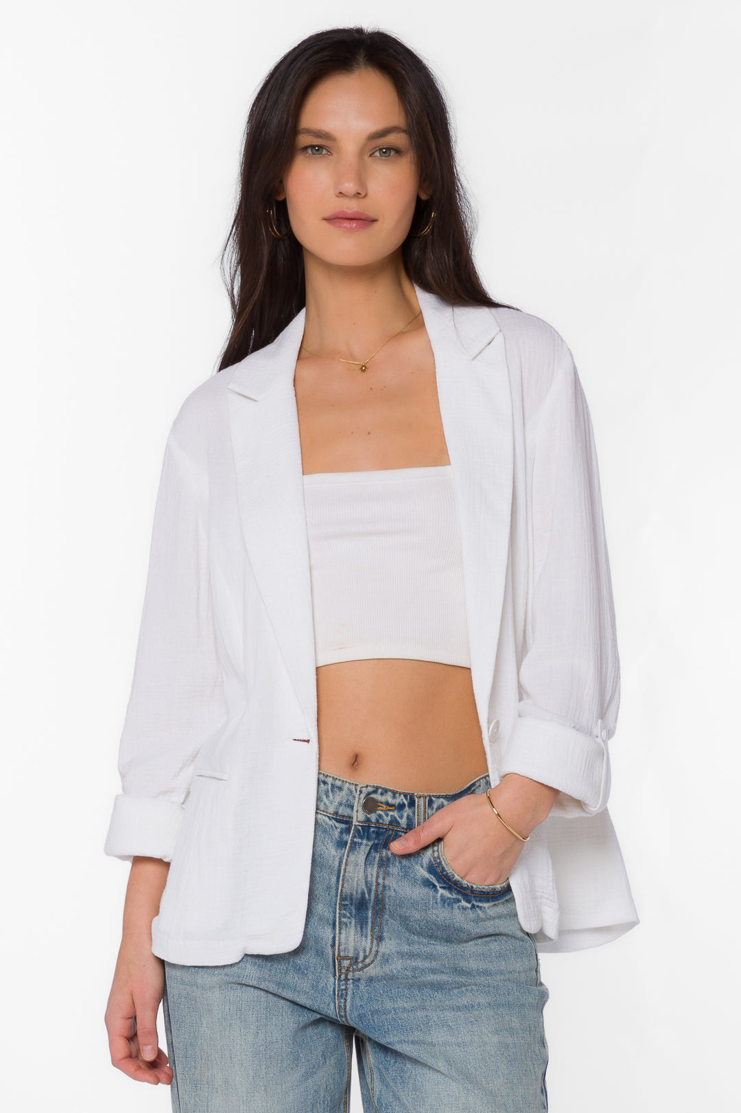 Lizzy Optic White Blazer - Jackets & Outerwear - Velvet Heart Clothing