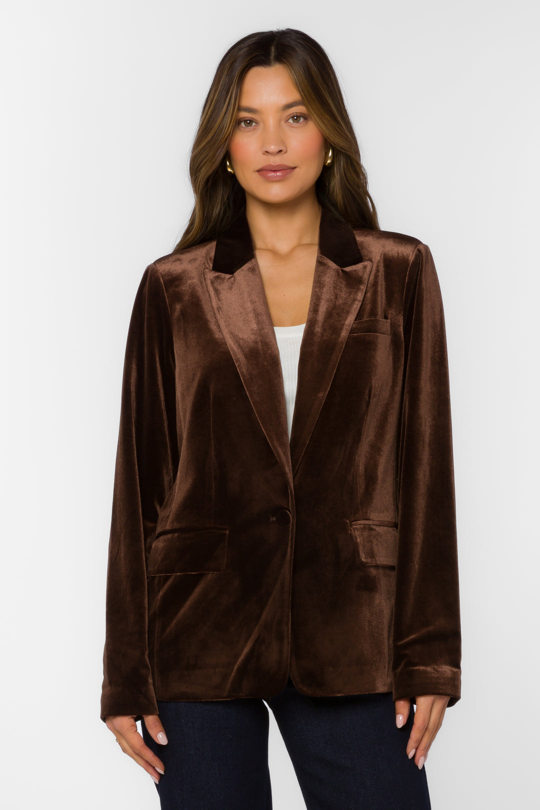 Lizzy Velvet Brown Blazer - Jackets & Outerwear - Velvet Heart Clothing