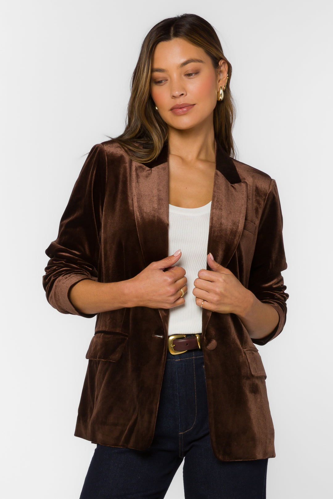 Lizzy Velvet Brown Blazer - Jackets & Outerwear - Velvet Heart Clothing