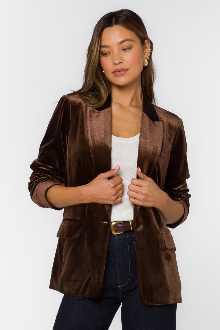Lizzy Velvet Brown Blazer - Jackets & Outerwear - Velvet Heart Clothing