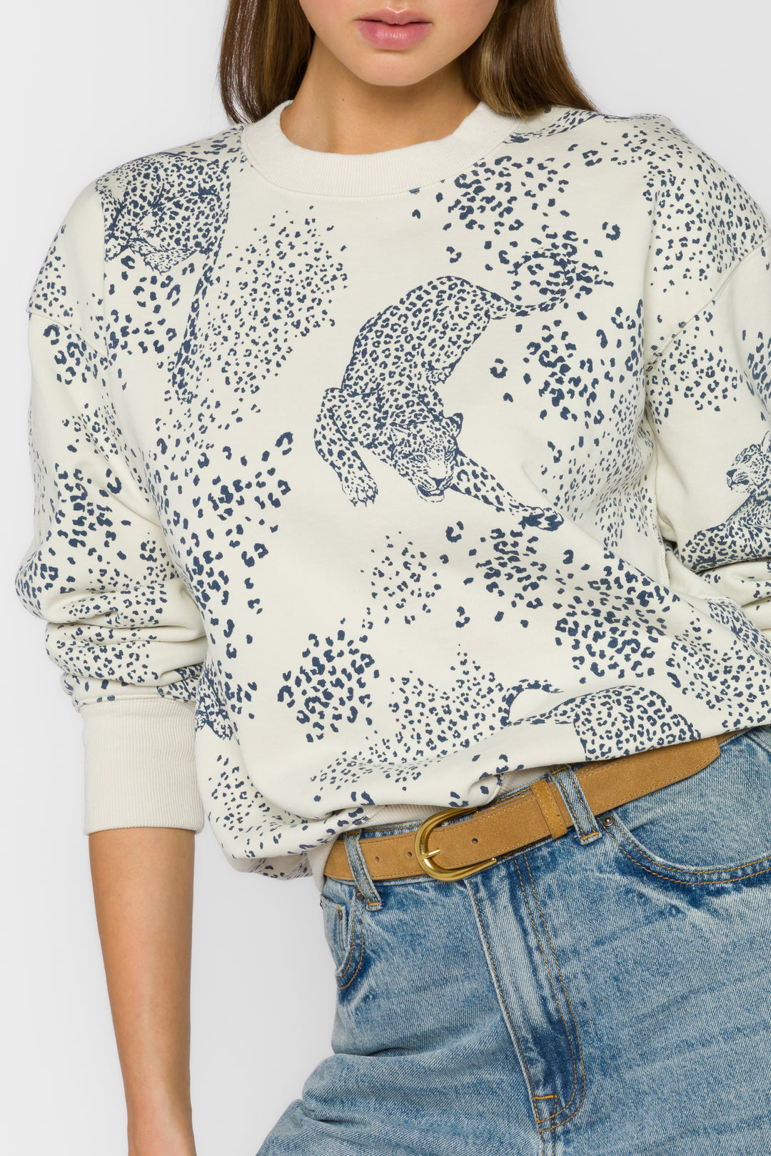 Lux Navy Leopard Sweatshirt - Sweaters - Velvet Heart Clothing