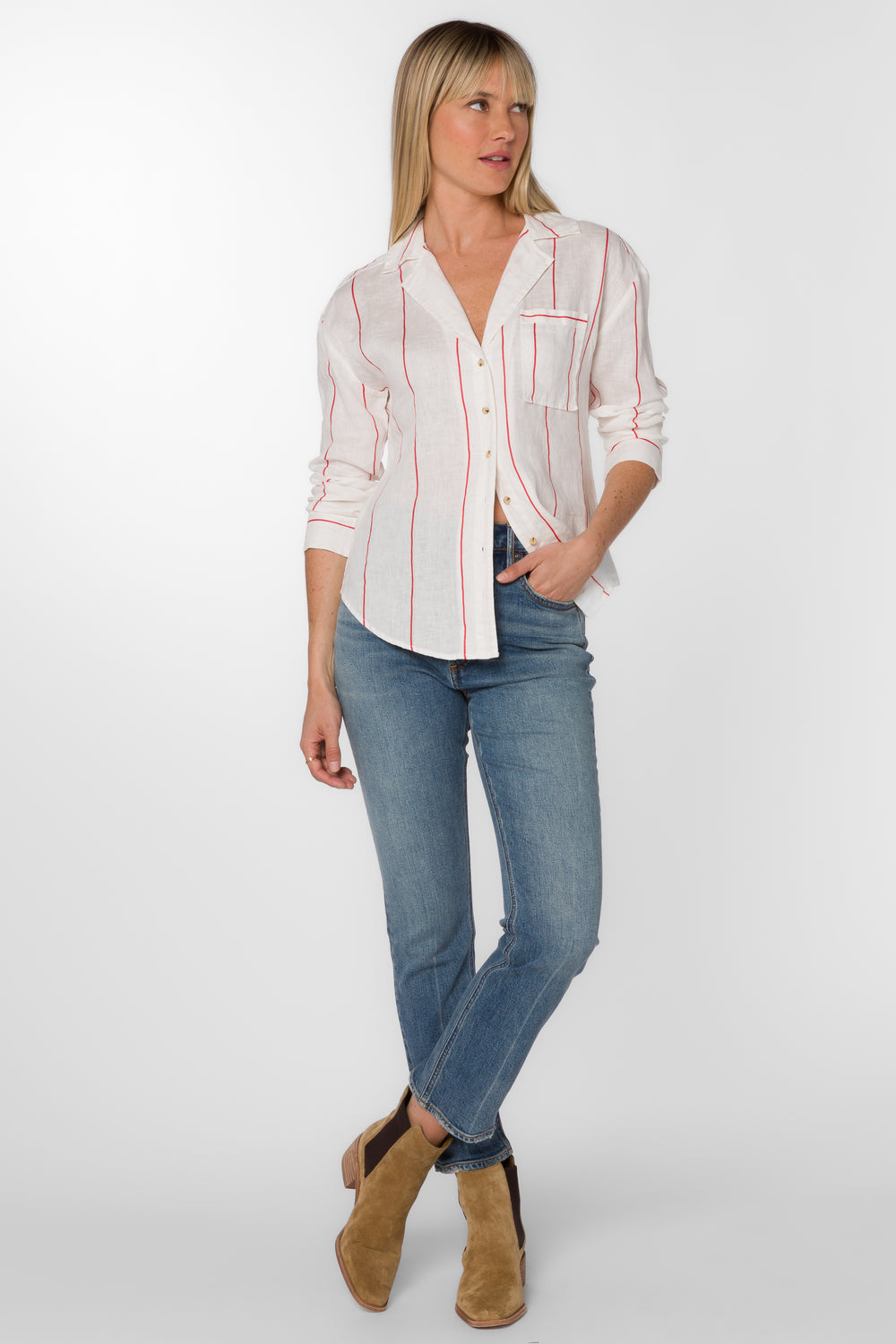 Lyla White Red Stripe Shirt - Tops - Velvet Heart Clothing