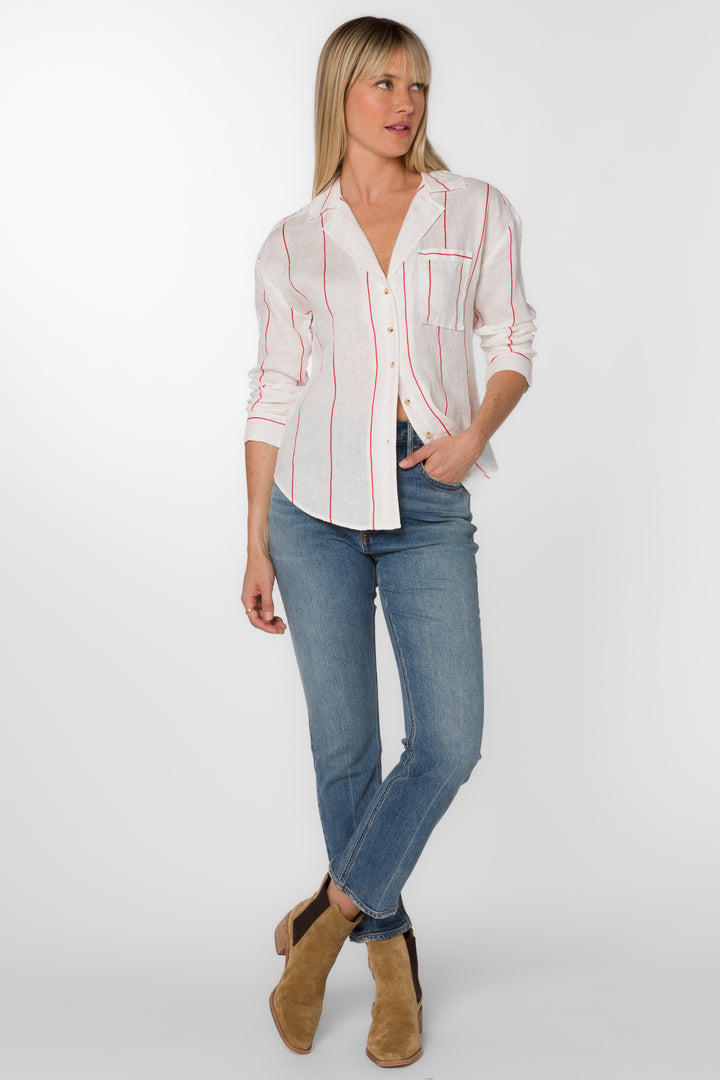 Lyla White Red Stripe Shirt - Tops - Velvet Heart Clothing