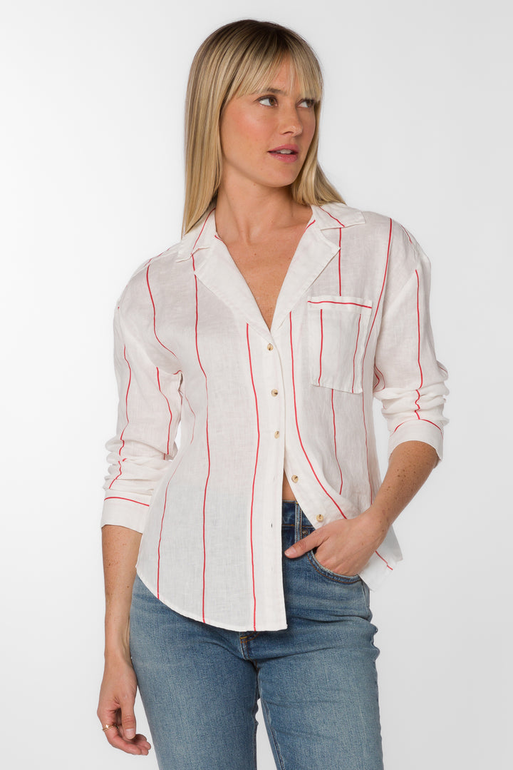 Lyla White Red Stripe Shirt - Tops - Velvet Heart Clothing