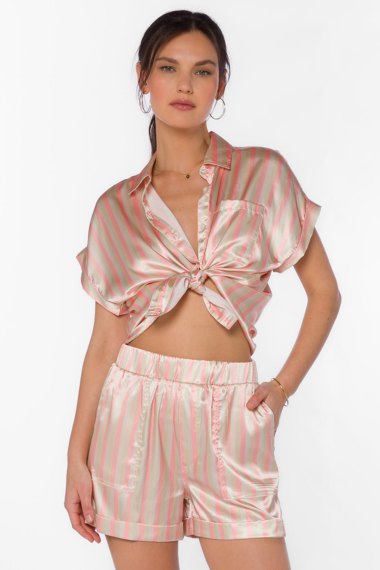 Marni Coral Stripe Shirt - Tops - Velvet Heart Clothing