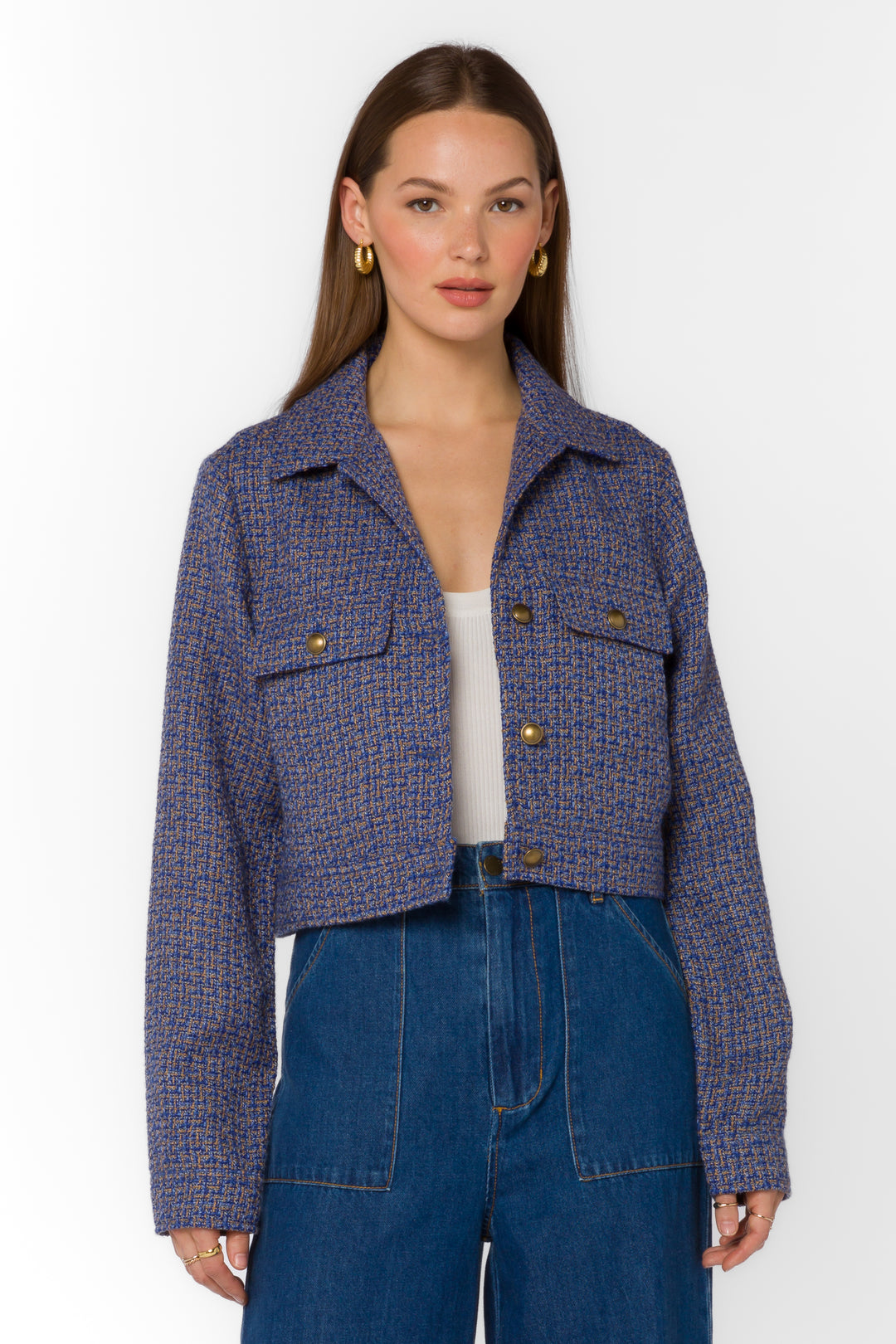 Mateo Blue Tan Tweed Jacket - Jackets & Outerwear - Velvet Heart Clothing