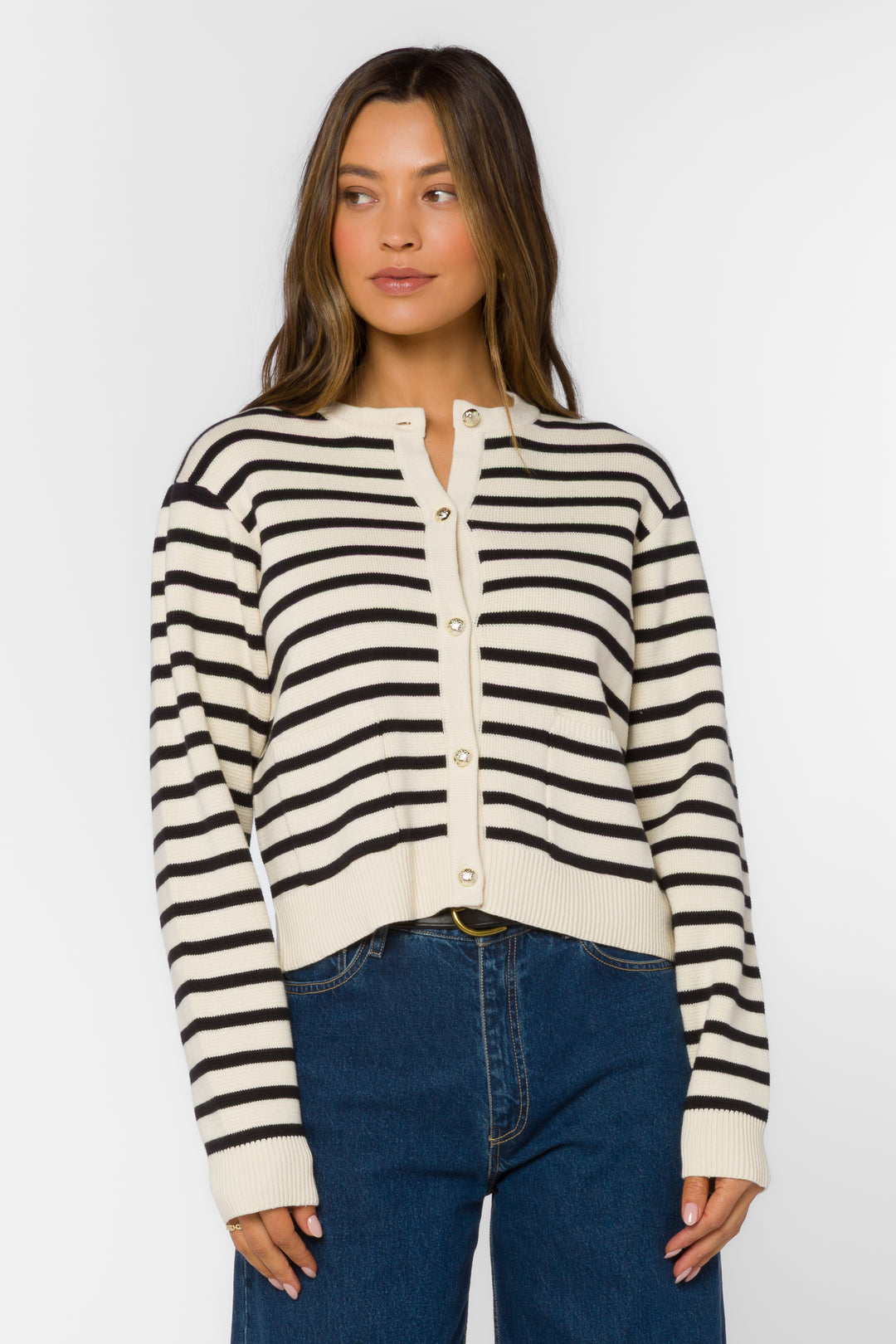 Melinda Black Stripe Cardigan - Sweaters - Velvet Heart Clothing