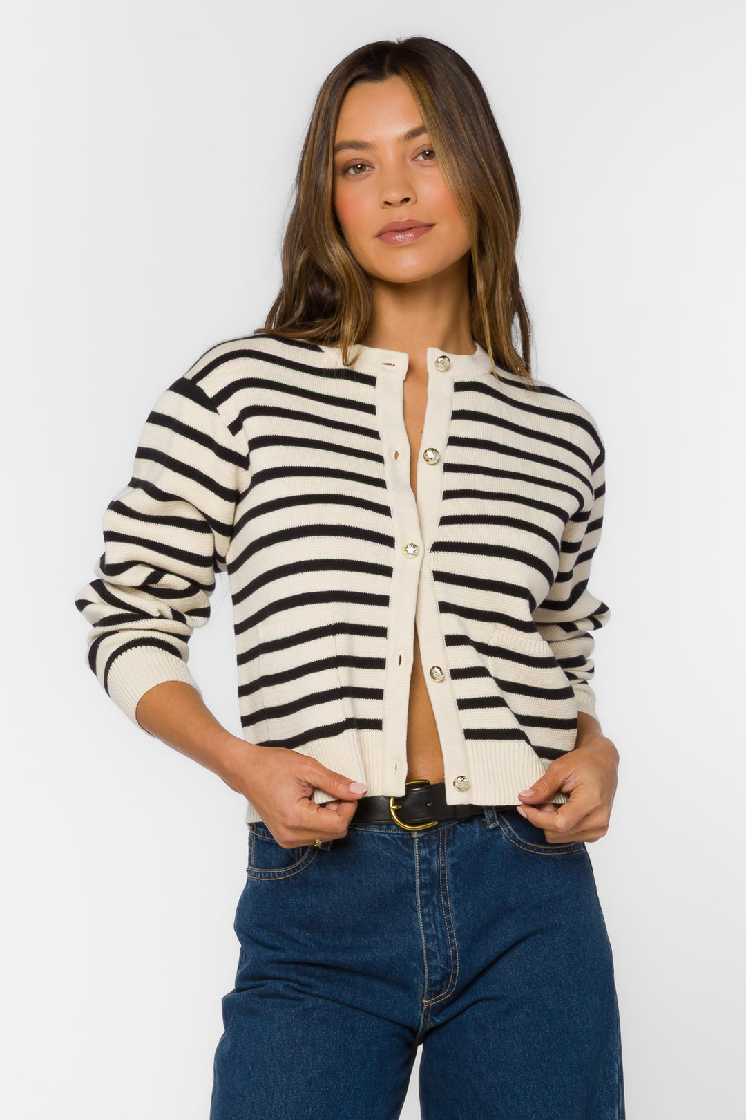 Melinda Black Stripe Cardigan - Sweaters - Velvet Heart Clothing