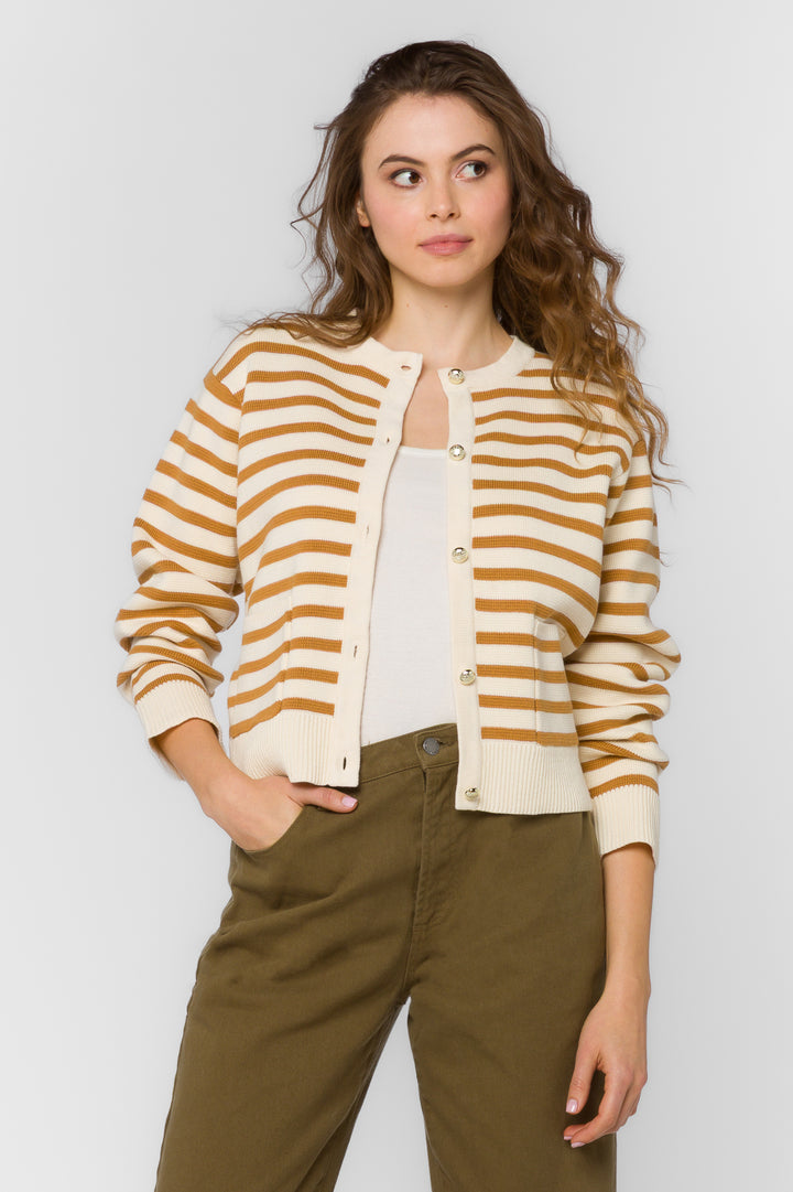 Melinda Burlap Stripe Cardigan - Sweaters - Velvet Heart Clothing