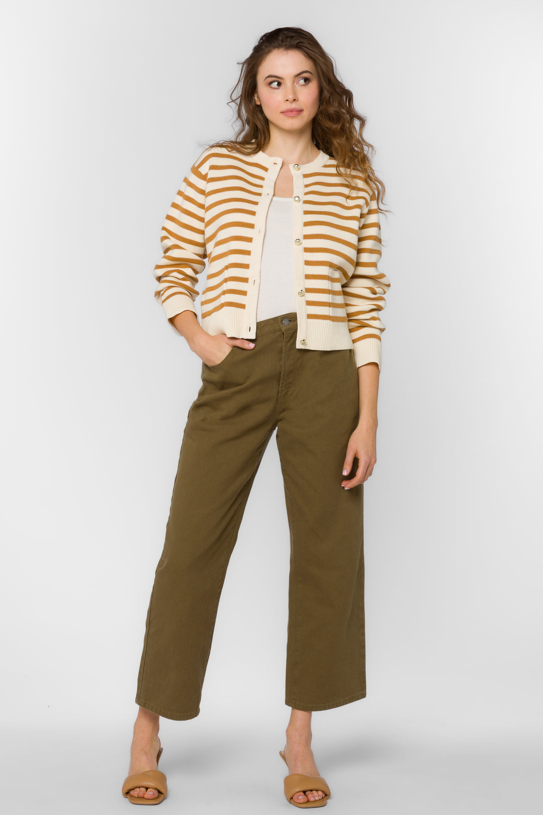 Melinda Burlap Stripe Cardigan - Sweaters - Velvet Heart Clothing