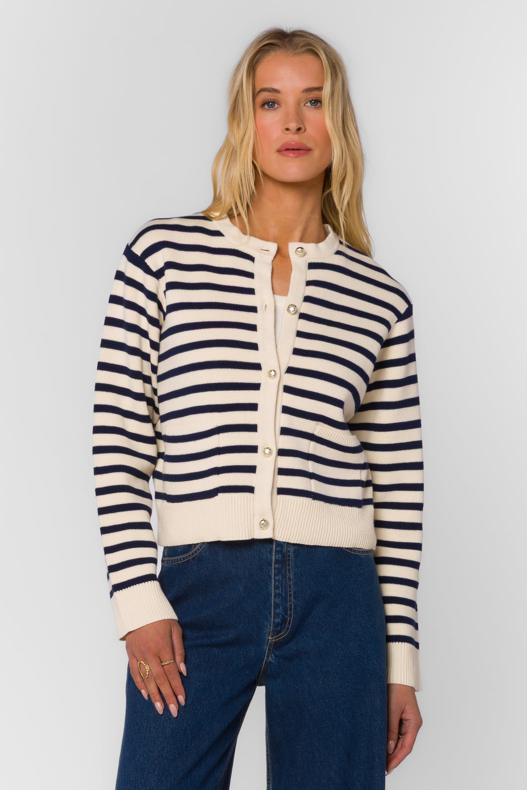 Melinda Navy Stripe Cardigan - Sweaters - Velvet Heart Clothing