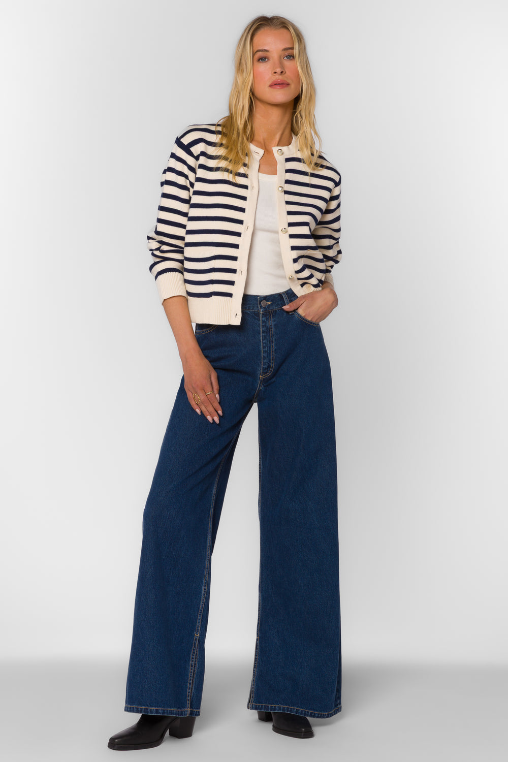 Melinda Navy Stripe Cardigan - Sweaters - Velvet Heart Clothing