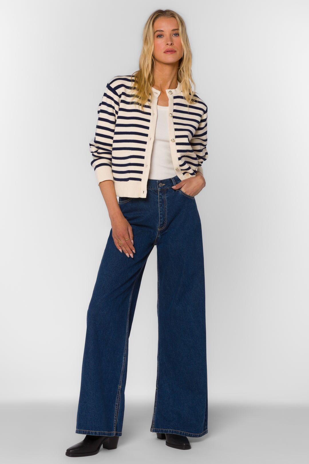 Melinda Navy Stripe Cardigan - Sweaters - Velvet Heart Clothing