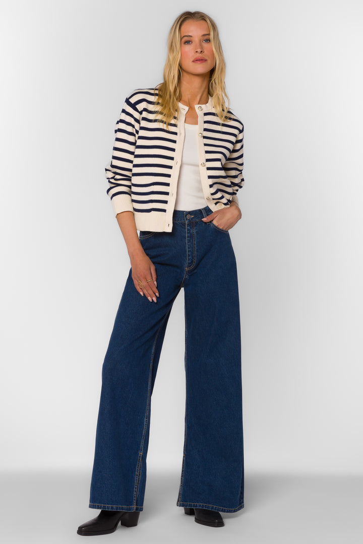 Melinda Navy Stripe Cardigan - Sweaters - Velvet Heart Clothing
