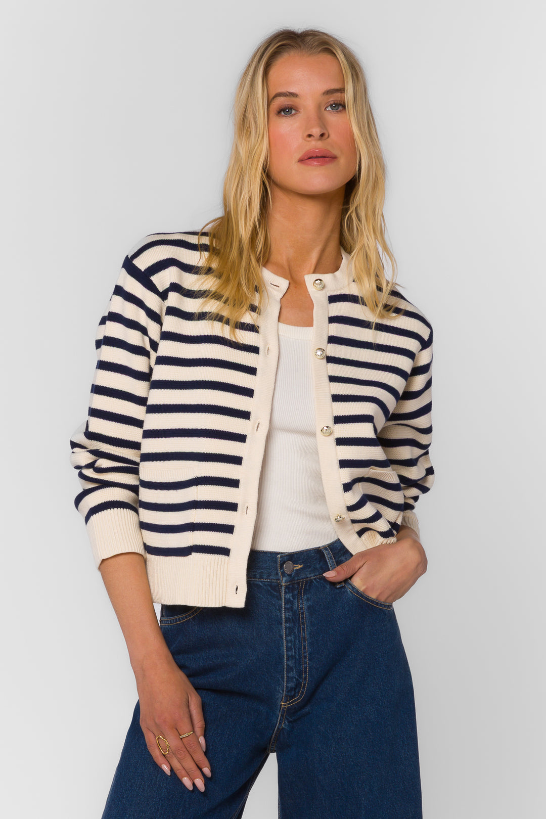 Melinda Navy Stripe Cardigan - Sweaters - Velvet Heart Clothing