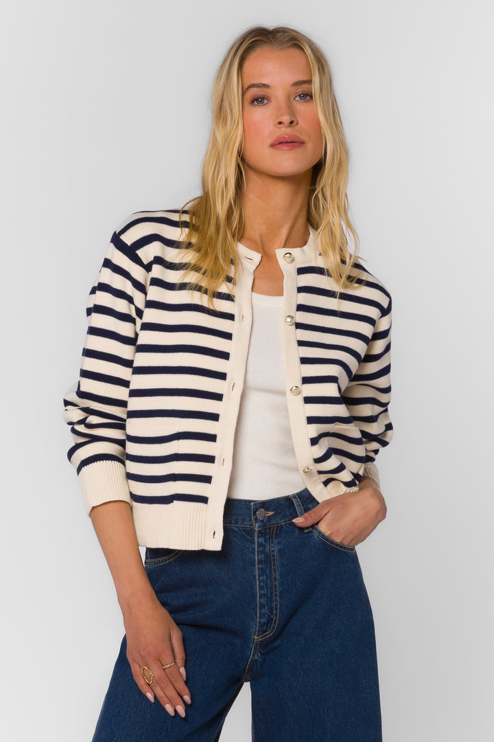 Melinda Navy Stripe Cardigan - Sweaters - Velvet Heart Clothing