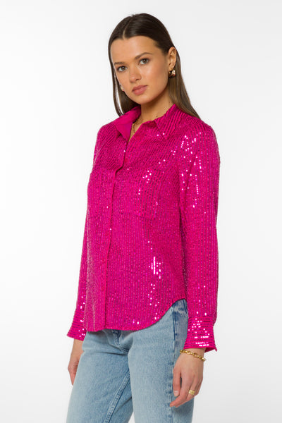 Michael Dragonfruit Sequin Shirt - Tops - Velvet Heart Clothing