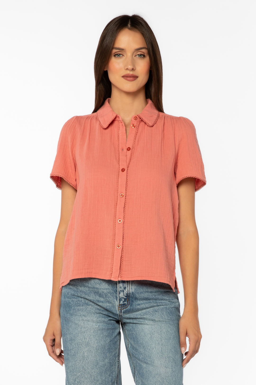 Nadette Coral Shirt - Tops - Velvet Heart Clothing