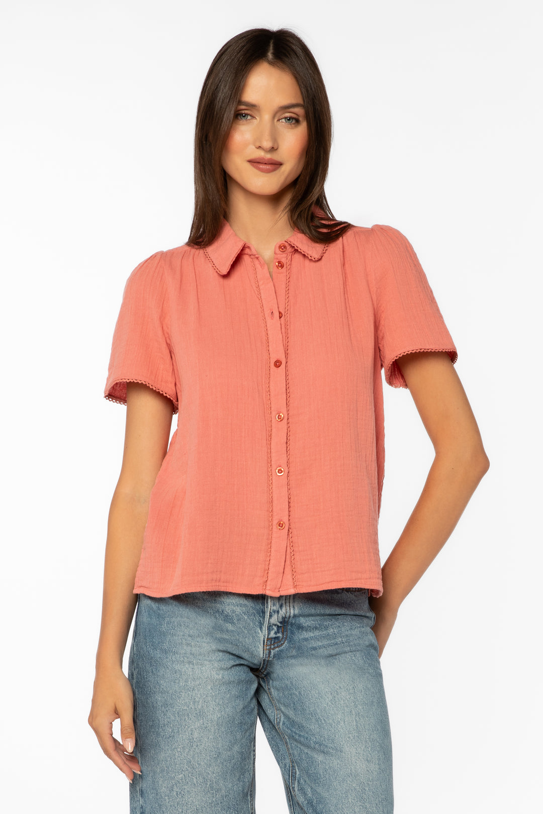 Nadette Coral Shirt - Tops - Velvet Heart Clothing