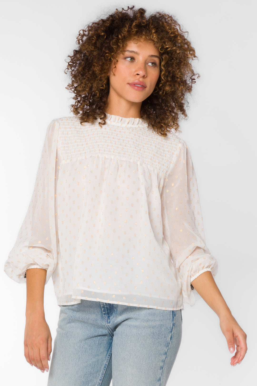 Nenna Gold Dots Blouse - Tops - Velvet Heart Clothing