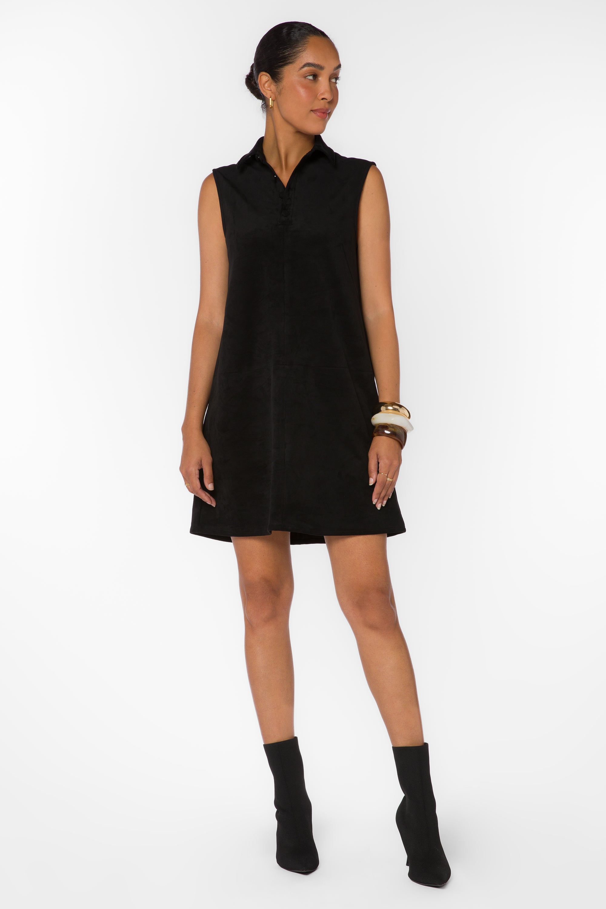 Novi Black Suede Shift Dress - Dresses - Velvet Heart Clothing