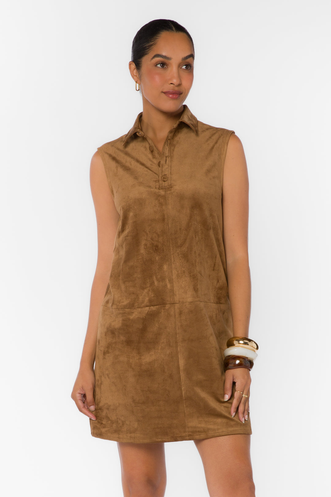 Novi Brown Suede Shift Dress