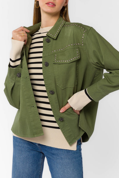 Odette Olive Studs Jacket - Jackets & Outerwear - Velvet Heart Clothing