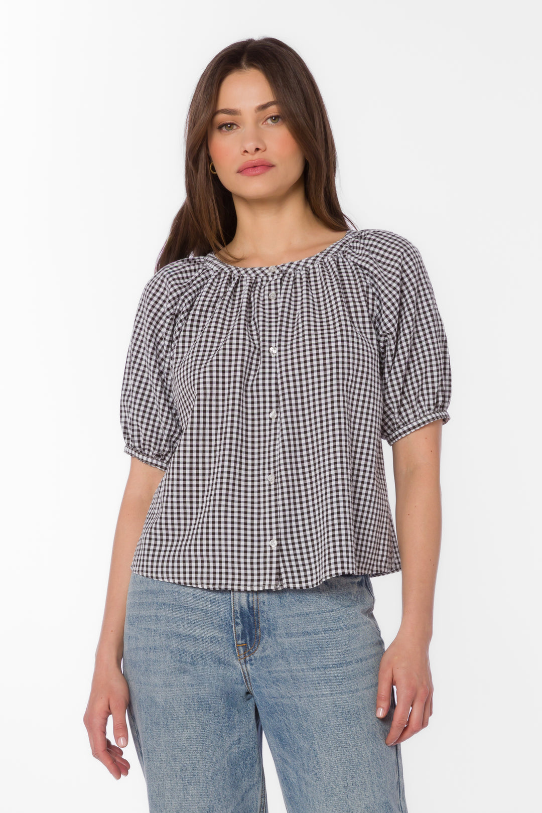 Ottilie Black Gingham Top - Tops - Velvet Heart Clothing