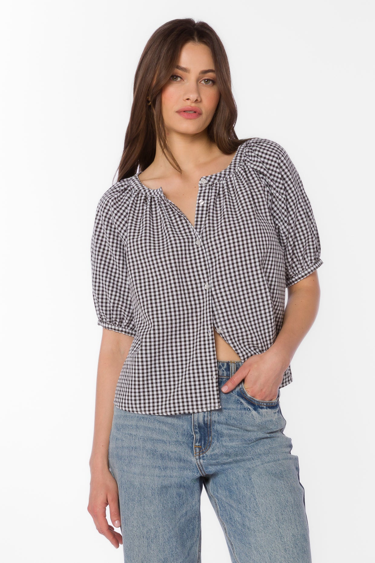 Ottilie Black Gingham Top - Tops - Velvet Heart Clothing