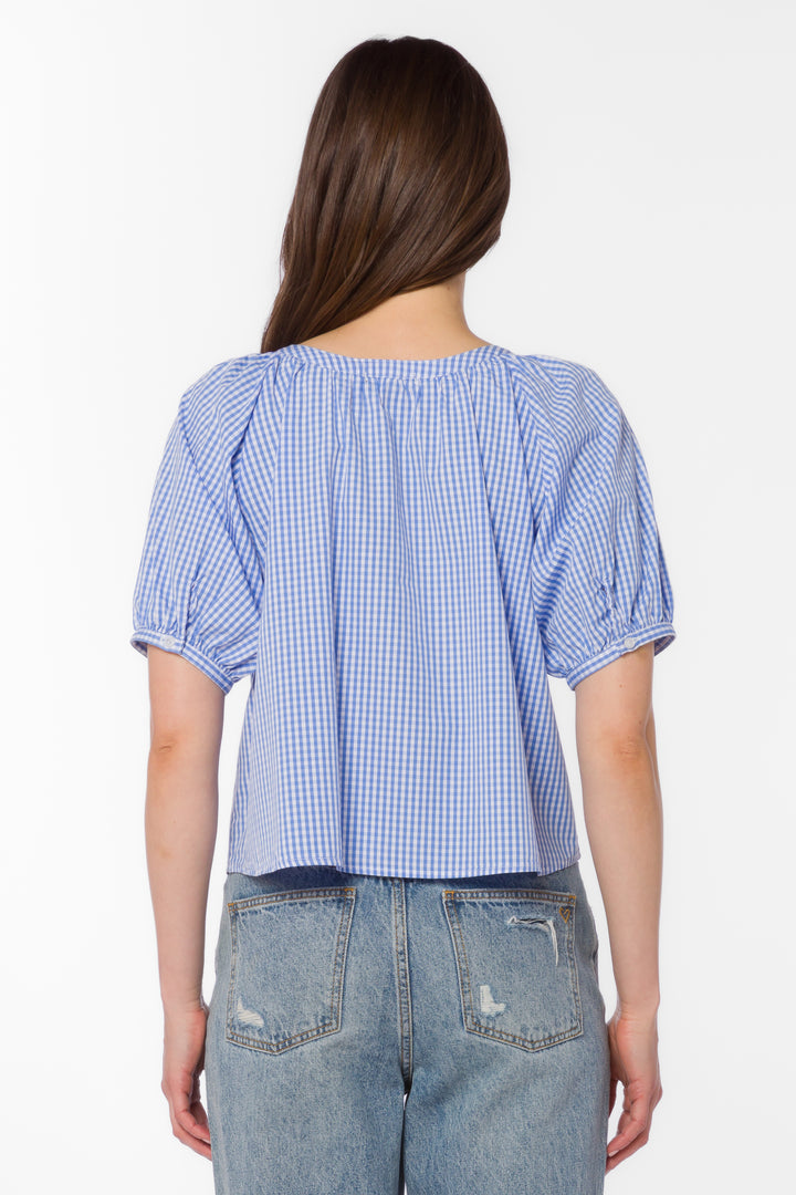 Ottilie Blue Gingham Top - Tops - Velvet Heart Clothing