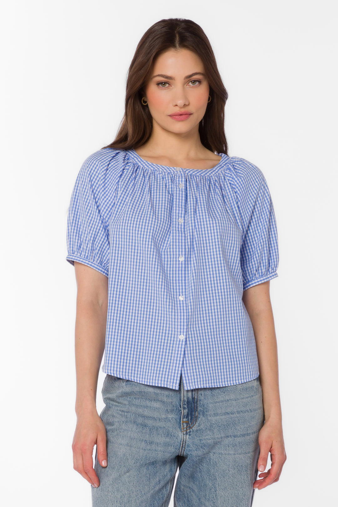Ottilie Blue Gingham Top - Tops - Velvet Heart Clothing