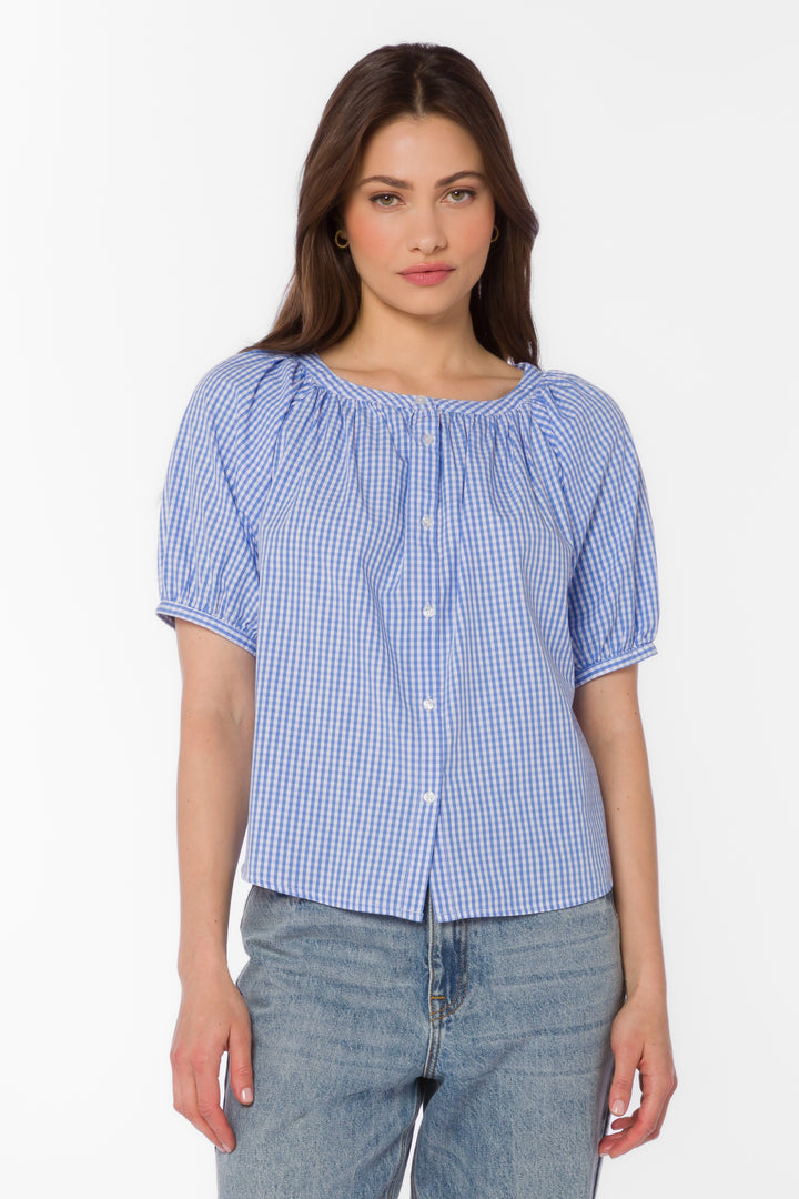 Ottilie Blue Gingham Top - Tops - Velvet Heart Clothing