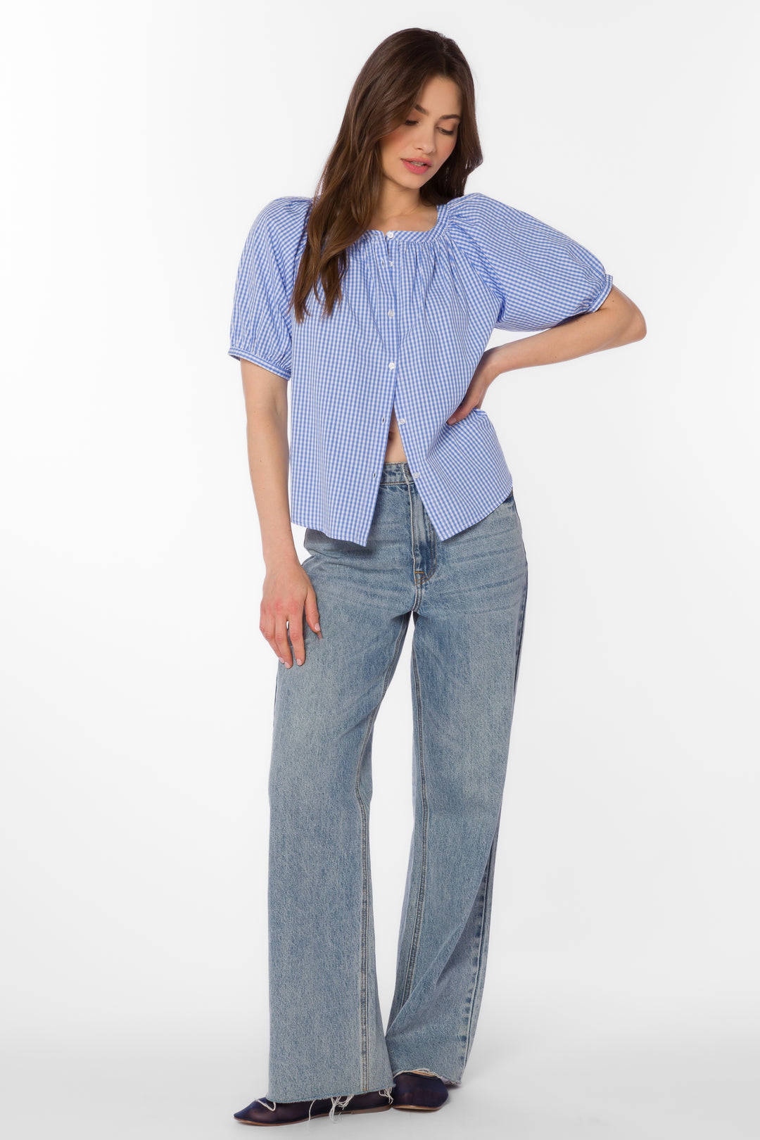 Ottilie Blue Gingham Top - Tops - Velvet Heart Clothing
