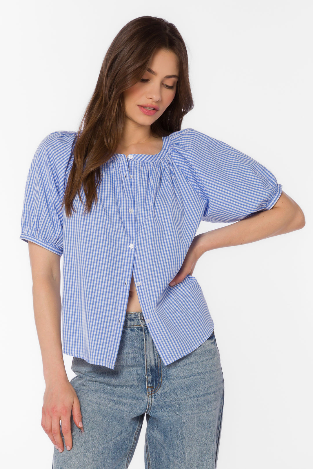 Ottilie Blue Gingham Top - Tops - Velvet Heart Clothing