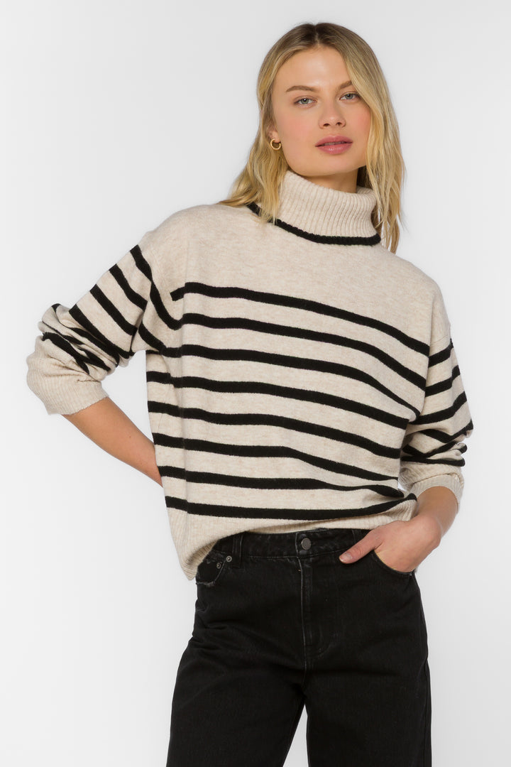 Parley Oatmeal Black Stripe Sweater - Sweaters - Velvet Heart Clothing