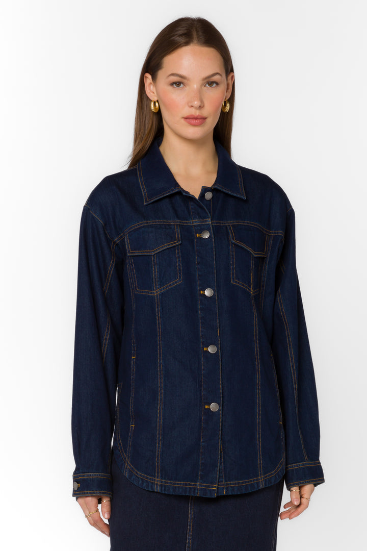 Pilar Dark Blue Denim Jacket - Jackets & Outerwear - Velvet Heart Clothing