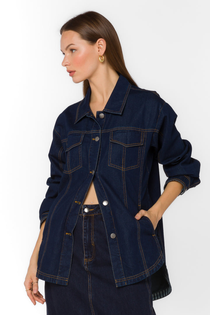 Pilar Dark Blue Denim Jacket - Jackets & Outerwear - Velvet Heart Clothing