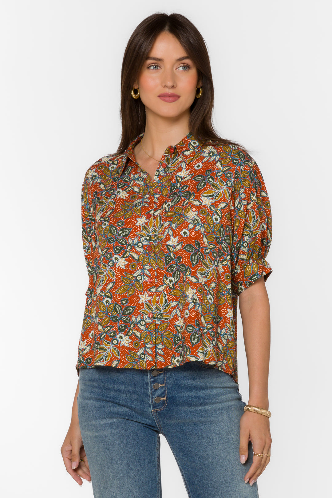 Pippen Copper Dotted Leaf Top - Tops - Velvet Heart Clothing