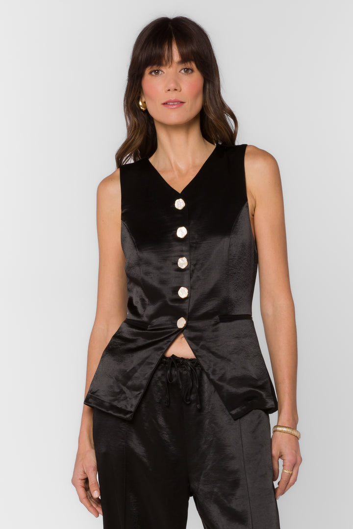 Pisces Black Satin Vest - Tops - Velvet Heart Clothing