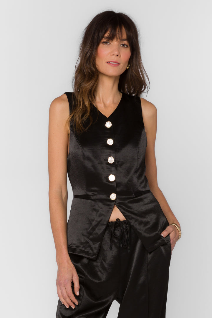 Pisces Black Satin Vest - Tops - Velvet Heart Clothing
