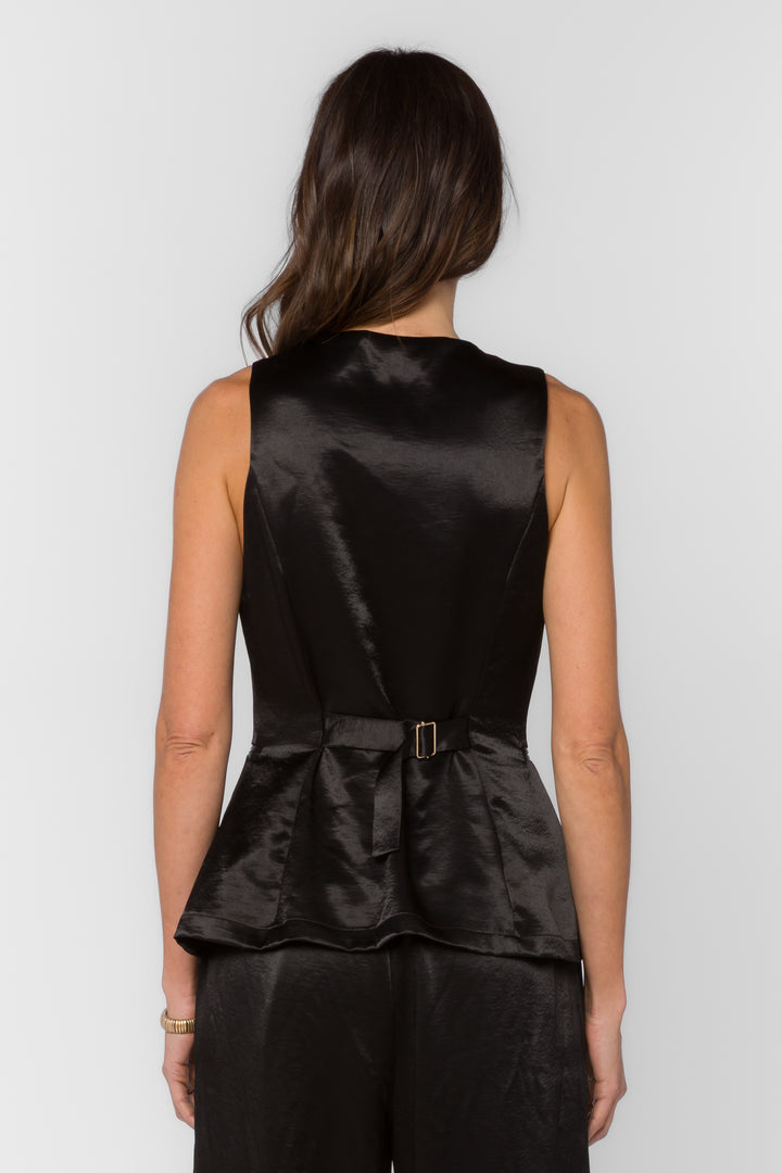 Pisces Black Satin Vest - Tops - Velvet Heart Clothing