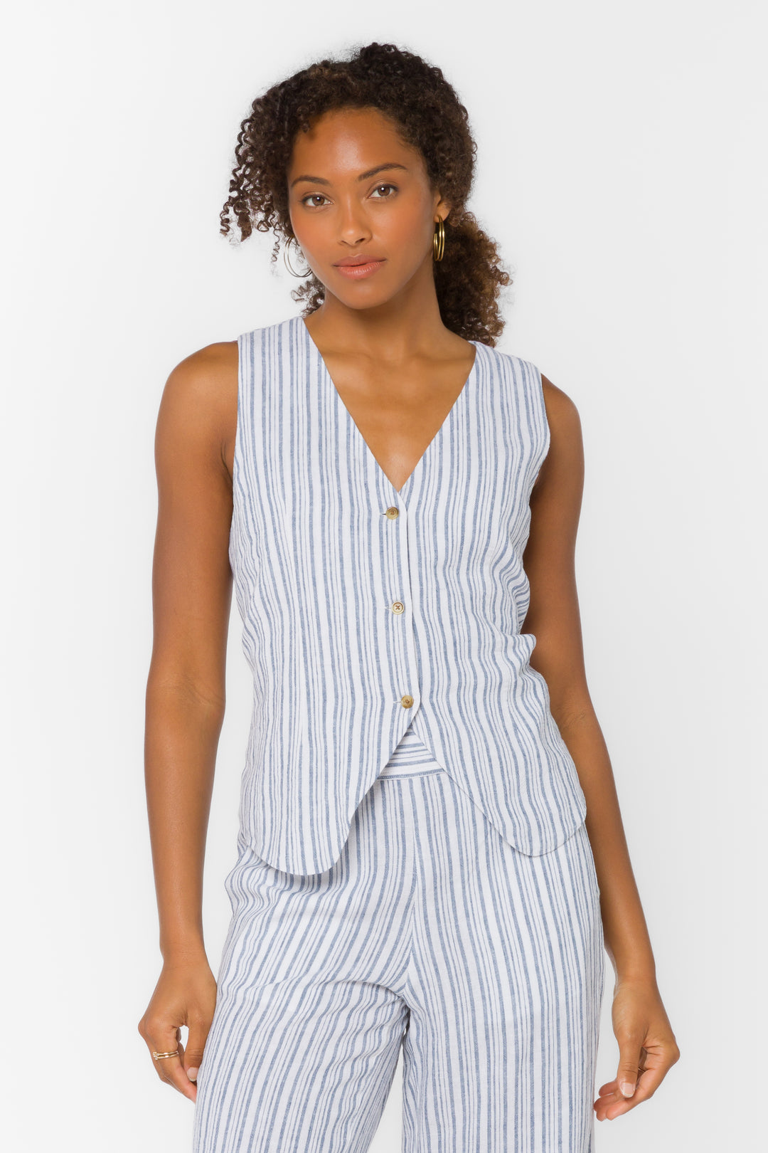 Quincy Blue Stripe Vest - Tops - Velvet Heart Clothing