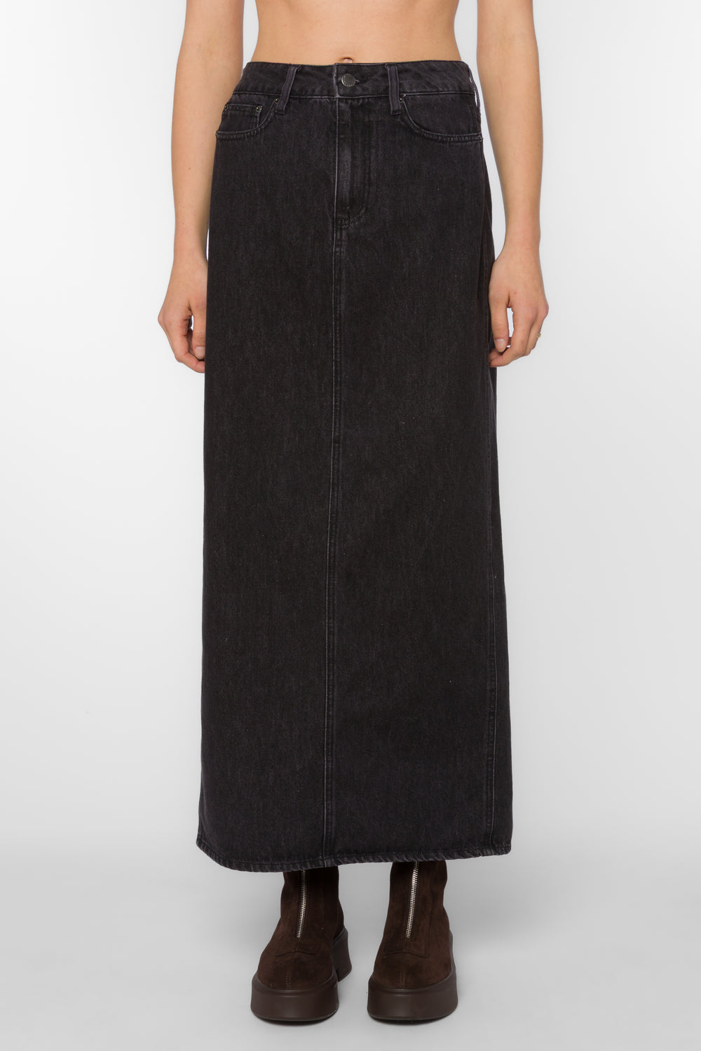 Quinta Faded Black Denim Skirt - Bottoms - Velvet Heart Clothing