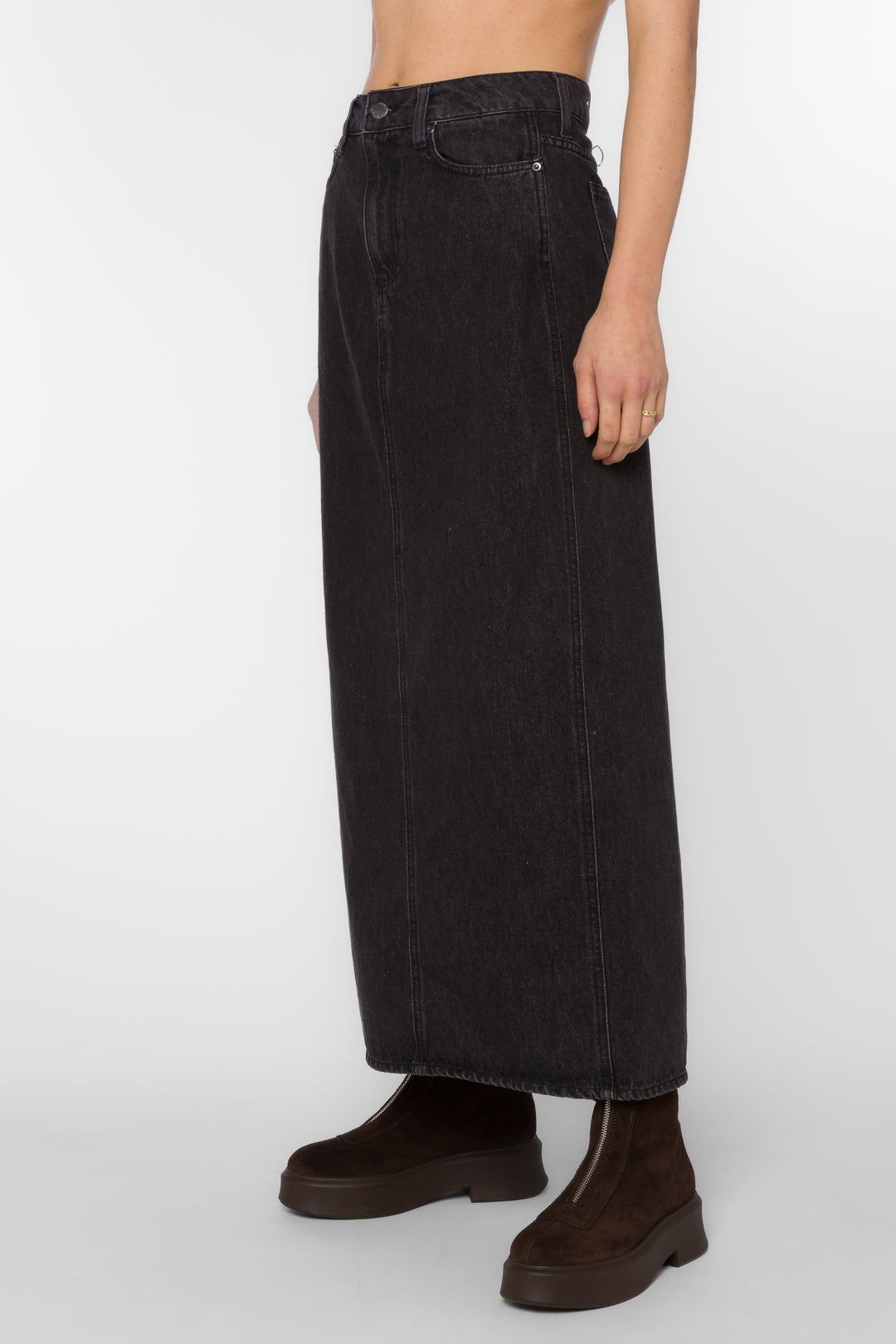 Quinta Faded Black Denim Skirt - Bottoms - Velvet Heart Clothing