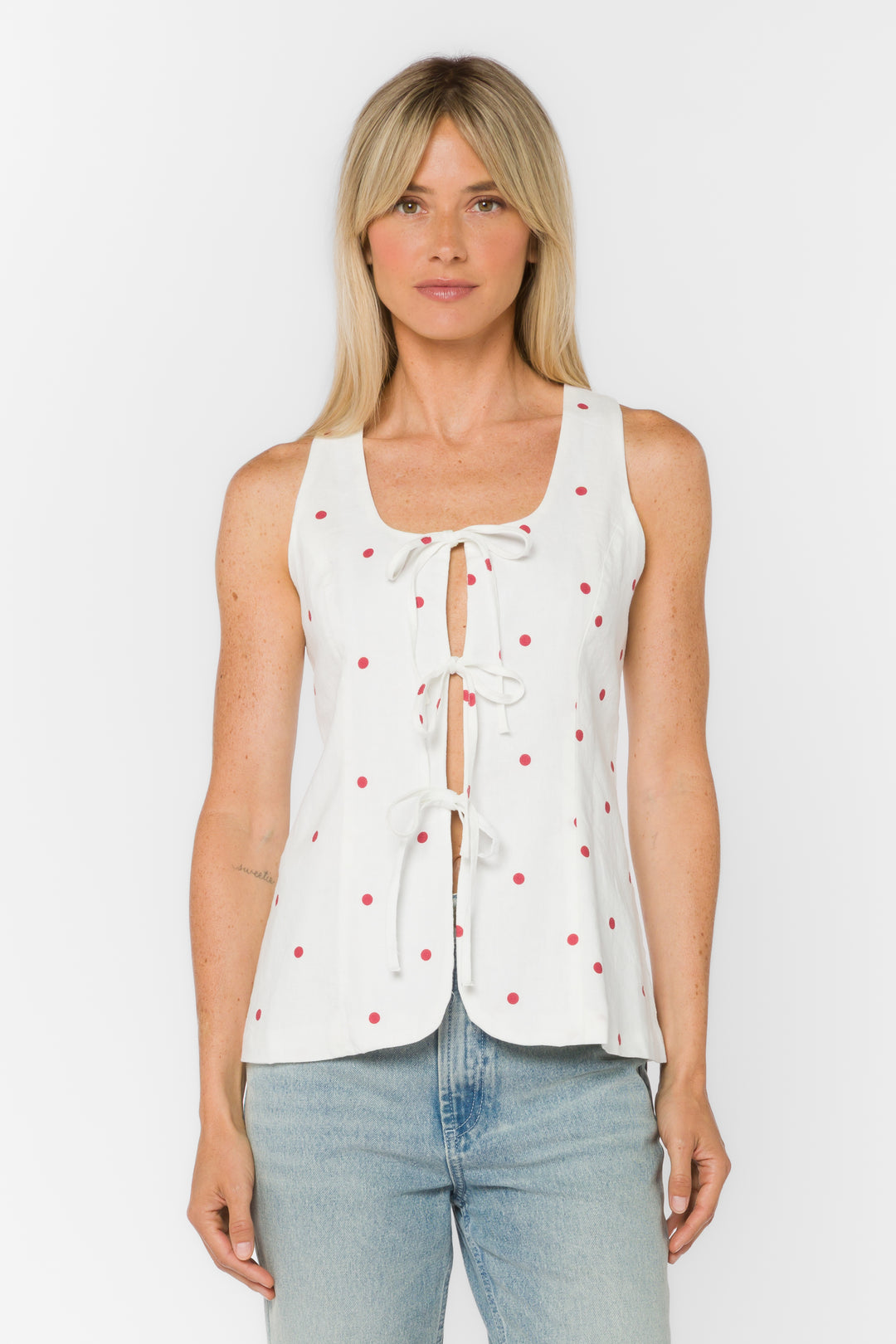 Reba Cardinal Dot Vest - Tops - Velvet Heart Clothing